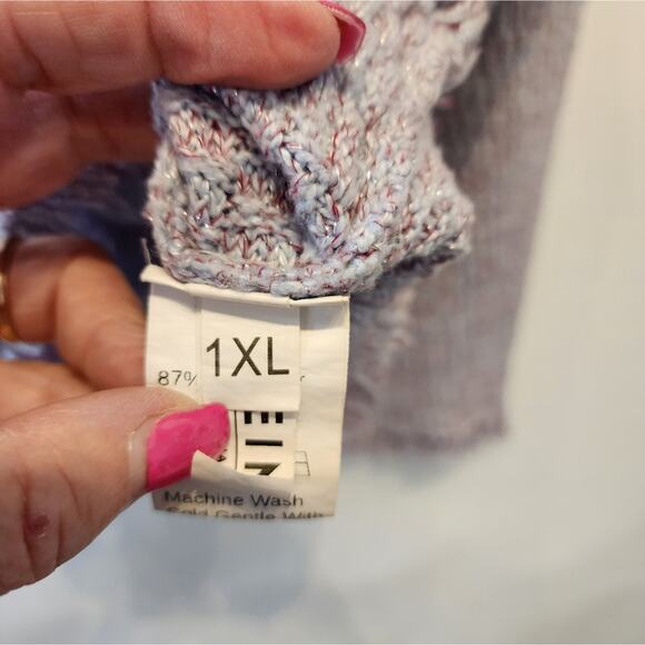 Shein Blue Lavender Metallic Boxy Sweater Crop Knit Fringe Hem Cropped Size XL - Picture 8 of 9